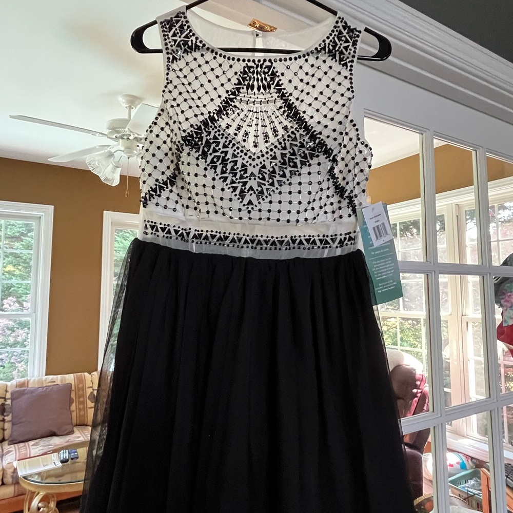 Beautiful formal short black and white dress with some embellishments. Size 5